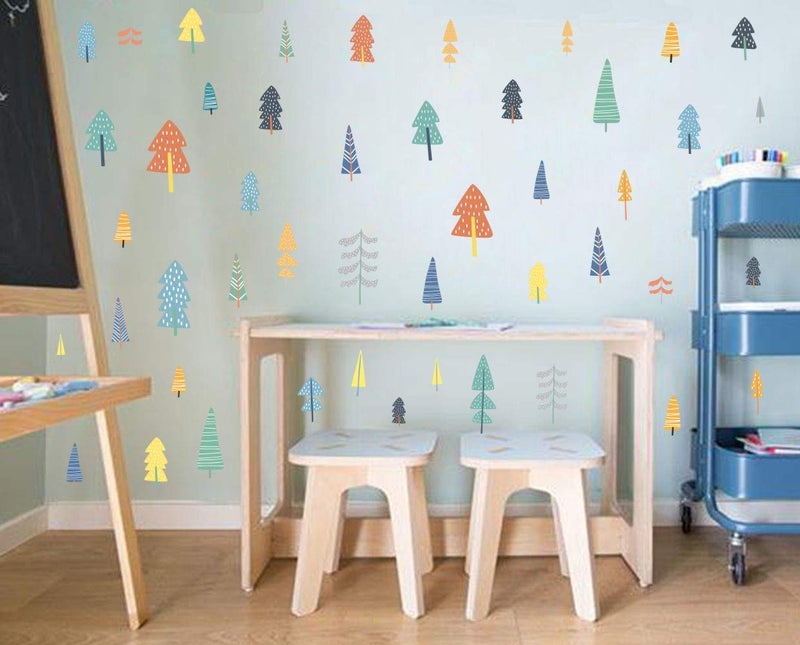 IARTTOP Colorful Woodland Forest Wall Sticker, Jungle Trees Decals 57pcs Multicolor Decals for Window Cling Decor, Classroom Nursery Decoration - Image 4